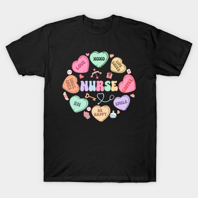 Groovy Heart Candy Nurse Valentines Day Men Women T-Shirt by Neldy